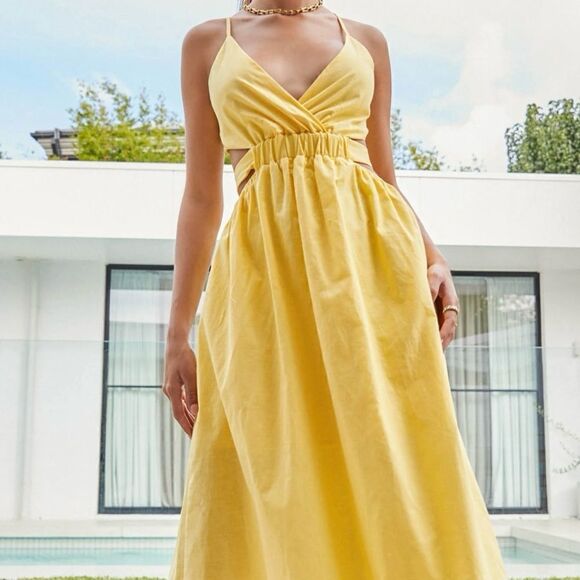 NWT All About May  Bon Voyage‎ Yellow Cut-Out Sides Tie Back Sundress -- 6 - Picture 2 of 16